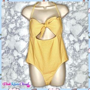 No Boundaries Orange Gingham Y2K Textured Halter Tie Front Swimsuit JRS Large